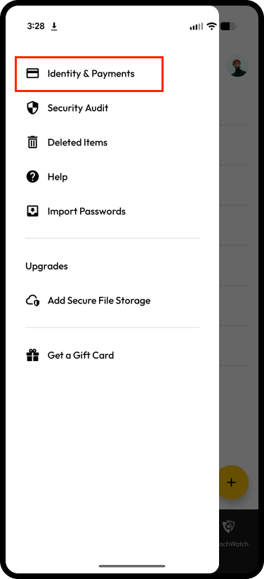 Left Menu > Identity & Payments