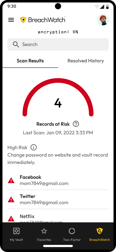 BreachWatch Scan Results