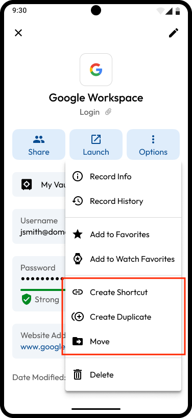 Shortcut, Duplicate or Move a Record